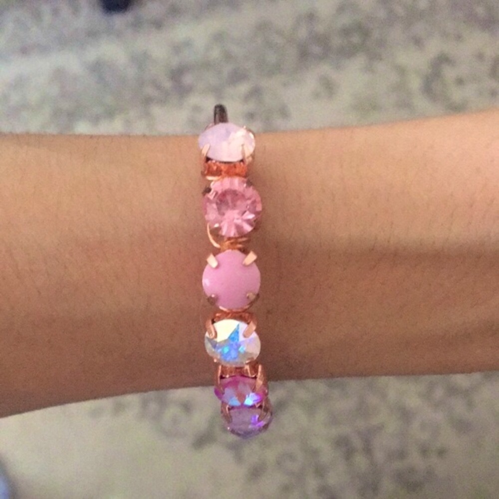 Raw Copper Pink+ Purple Crystal Ombré Bangle Bracelet - Picture 4 of 9